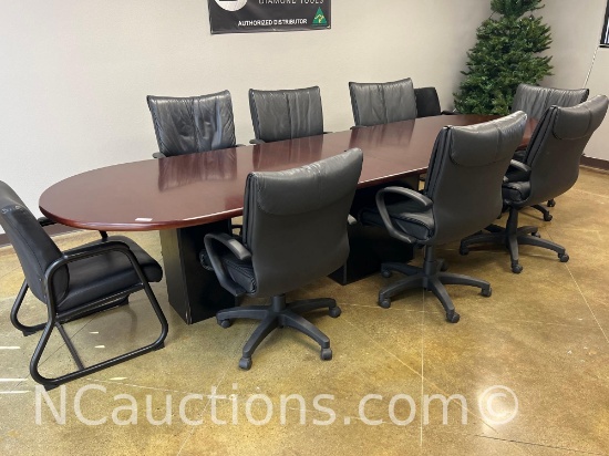 47x144 inch race track conference table with Eight chairs
