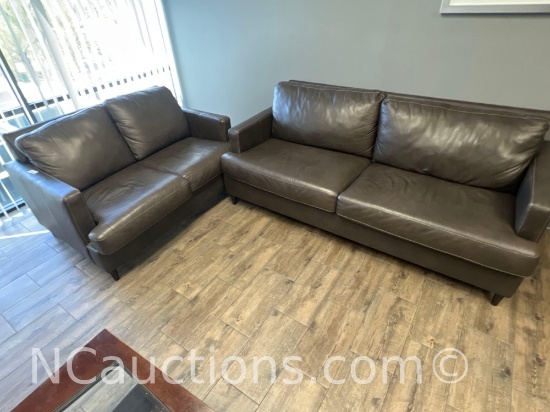 Grey leather matching sofa set upstairs