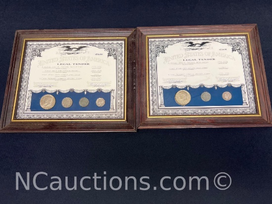 Framed United States Legal Tender Certificate coin collection