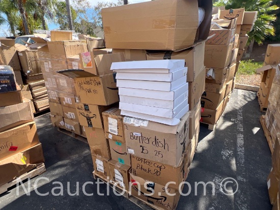 One pallet 40x48x74 inches estimated 27 boxes micro fiber pillows wall decor dinnerware set etc.