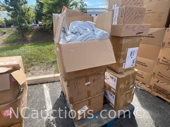 One pallet 40x48x73 inches estimated 18 boxes party packs facial rollers bike helmet etc.