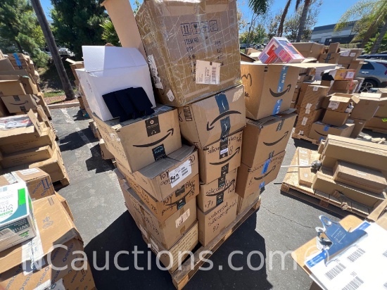 One pallet 40x48x70 inches estimated 25 boxes baby bank toys hangers etc.
