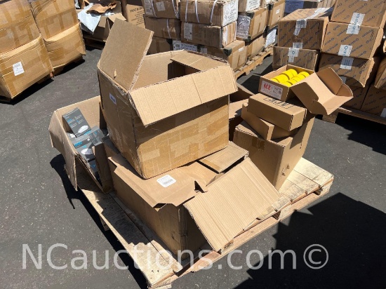 One pallet 40x48x36 inches estimated 5 boxes Logitech mouse flagging tape etc.