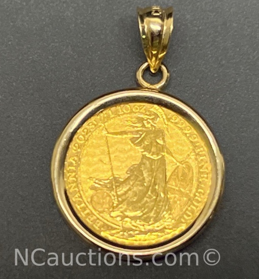 2023 1/10 oz British 999.9 Gold Britannia coin Pendant 4 grams total weight