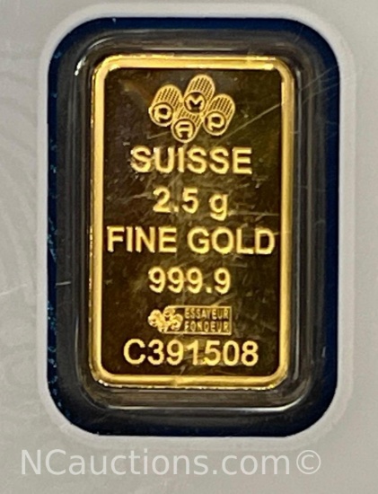 Suisse PAMP 999.9 Gold bar 2.5 grams