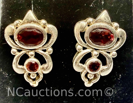 Pair of Sterling Silver Garnet Earrings 4.9 grams total