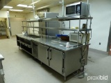 Stainless Steel Food Prep Station with Cooler, Hot wells, Heat Lamps and 2 Microwaves