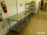 8 Ft Stainless Steel Table, Racks w/Contents (Serving Dishes)