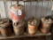 6 Metal Gas Cans, 1 Metal Pennzoil Bucket