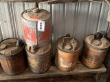 6 Metal Gas Cans, 1 Metal Pennzoil Bucket