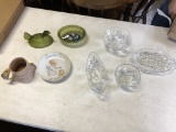 Green Glass Hen And Other Misc. Glass Dishes