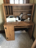 Wooden Desk, Printer, Desk Lamps
