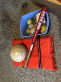 Box Of Sporting Goods, Life Jacket, Balls, Bat, Ho