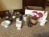Misc. Aluminum Flour Tin, Candles, Glass Jars