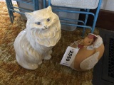 Stuffed Chicken And Porcelain White Cat