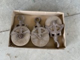 3 Antique Wood Pulleys