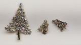 Christmas Tree Brooch & Clip Earring Sets