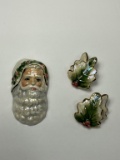 Hand Painted Santa Pin & Earrings