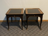 (2) Antique End Tables with Shaded Glass, 1 Drawer