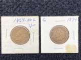 (2) Indian Head Pennies (1) 1864 & (1) 1874