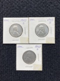(3) 1943 S Steel Wheat Pennies