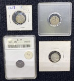 (4) Silver Three Cent Coins: (2) 1852 (1) 1853 & (1) 1861