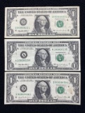 (3) $1 Federal Reserve Note w/ Low Serial Numbers