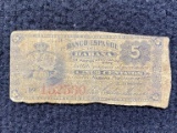 1872 Banco Espanol Cinco Centavos