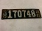Ohio 1921 Metal License Plate, 4-3/4