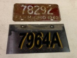Ohio 1962 License Plate, And Metal Plate