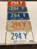 5-ohio License Plate 2-1967,1966, 1968, 1969, 294 Y