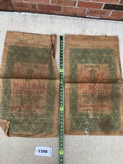 Set of 2 Vintage Corn King Mineral Burlap Sacks