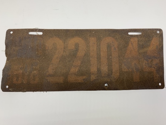 Ohio License Plate, thought to be 1916