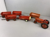 McCormick Farmall Tractor & 4 Wagons, Plastic