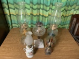 5 Oil Lamps, 1 Older w/No Shade