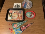 2 Coca-Cola Tin Trays, Trivet, 1973 Plate &