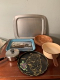 Tin Plates, Small & Medium Pot & 8 Wood Bowls