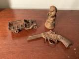 Cast Iron Figurines- Lion, Gun & Truck
