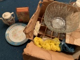 Punch Bowl Set, Plate, Tea Pot & Wooden Box