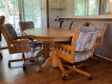 Claw Foot Oak Table W/ 6 Chairs, 4 Leaves