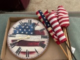 United States Flag Clock, Tin Decor & Flags