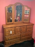 Large Oak Dresser & Mirror