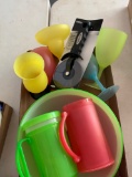 Pizza Cutter, Plastic Bowls, Glassware