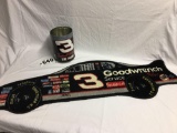 Dale Earnhardt Sr. flag, rug and tin trash can