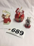 3 Coca-Cola assorted holiday ornaments