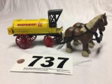 ERTL Horse drawn Independent Oil company tanker cart diecast metal bank with key