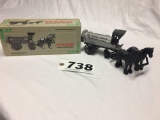 ERTL Horse drawn Texaco Oil company tanker cart diecast metal bank with key and box