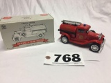 Liberty Classics Ford model A Firetruck bank 1:25 scale w key/ box. Lamont volunteer fire department