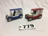 Set of 2 ERTL replica Big A Auto parts delivery vans Diecast metal banks with the keys