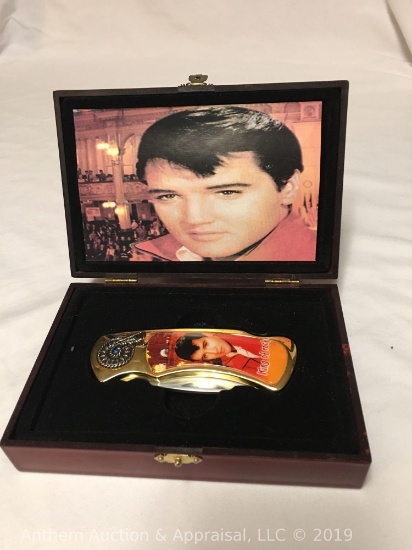 Elvis Presley "King of Rock" pocket knife with wooden box